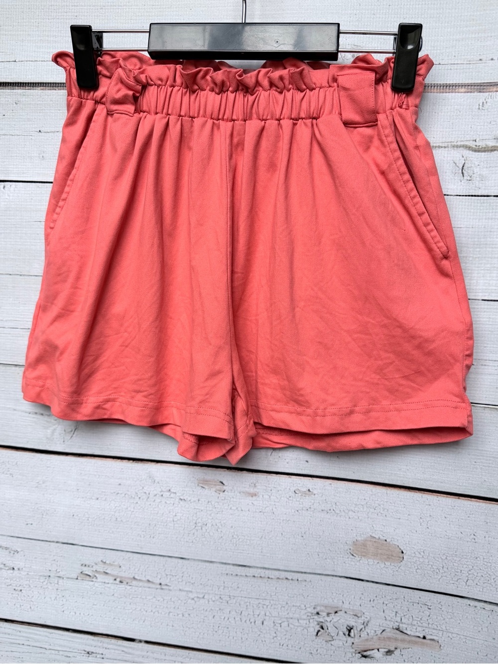 Women's High-Waist Coral Paperbag Shorts with Elastic Waist
